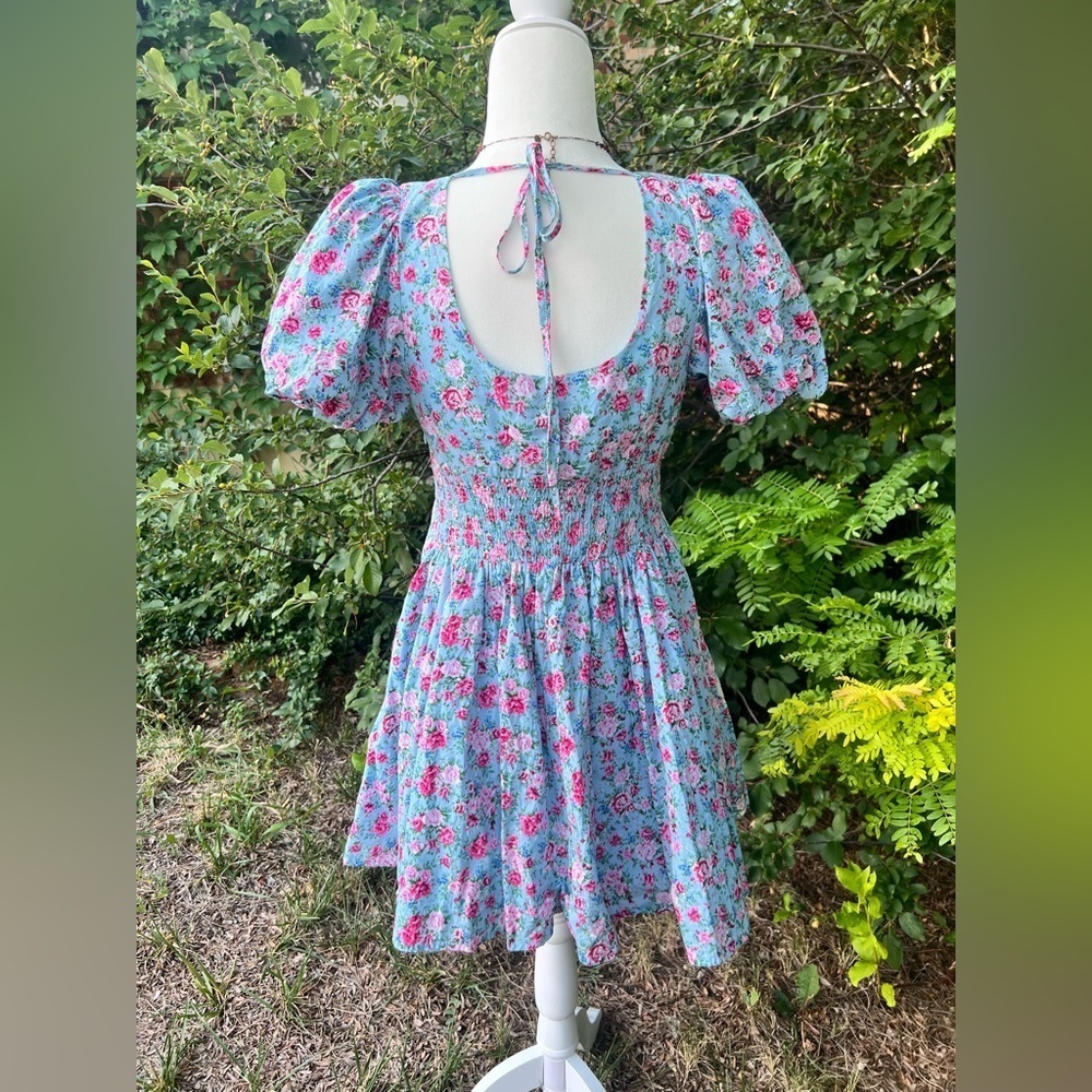 MABLE Blue Floral Dress with Pink Accents - Picture 3 of 7